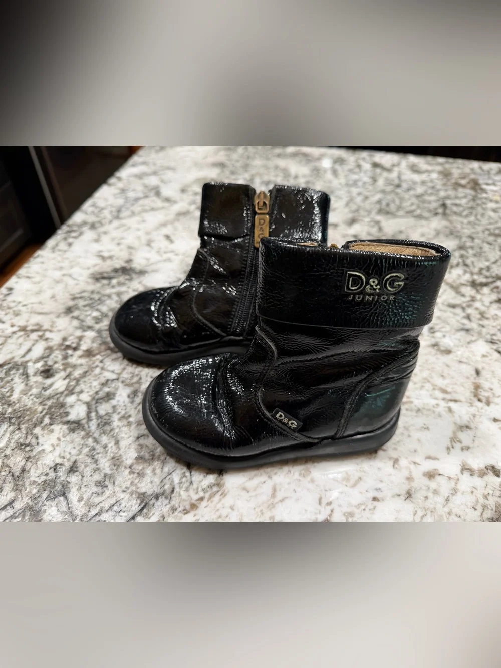 Dolce & Gabbana Black Patent Leather Kids Ankle Boots with Side Zip